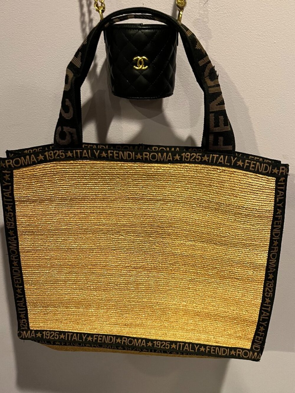 FENDI Tote Bag Straw Beige